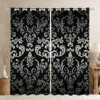 Horror Spacez Vintage Baroque Flower Black Out Curtains,Gothic Damask Curtains Pack of 2