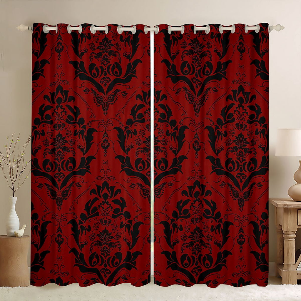 Horror Spacez Vintage Baroque Flower Black Out Curtains,Gothic Damask Curtains Pack of 2