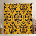 Horror Spacez Vintage Baroque Flower Black Out Curtains,Gothic Damask Curtains Pack of 2